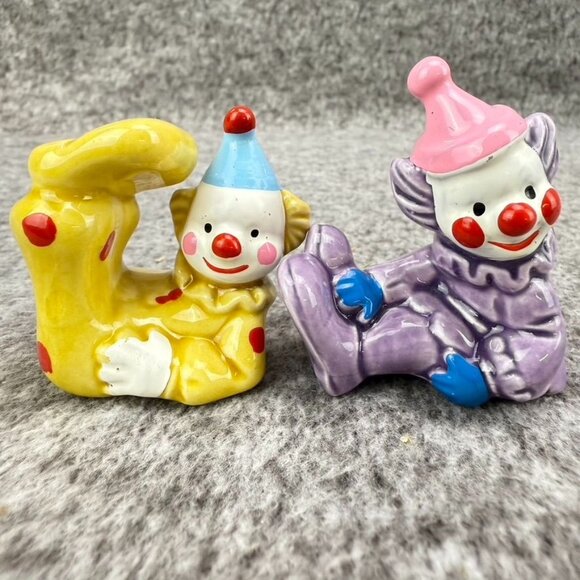 ✅7- VTG Ceramic Clown Figurines Hand-Painted Colorful Designs Collectibles Japan - Picture 3 of 9
